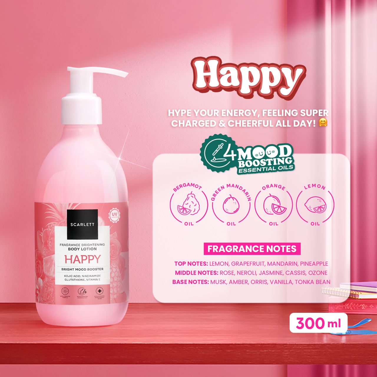 Scarlett New! Fragrance Brightening Body Lotion Bright Mood Booster Happy